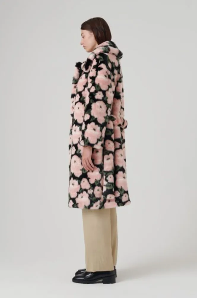 KATRINA FAUX FUR COAT PINK FLORAL