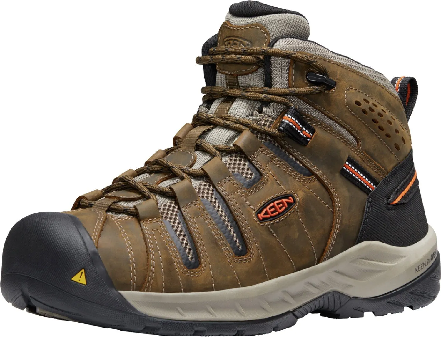 Keen Utility Mens Flint II Mid Soft Toe Cascade Brown/Ochre Leather Work Boots