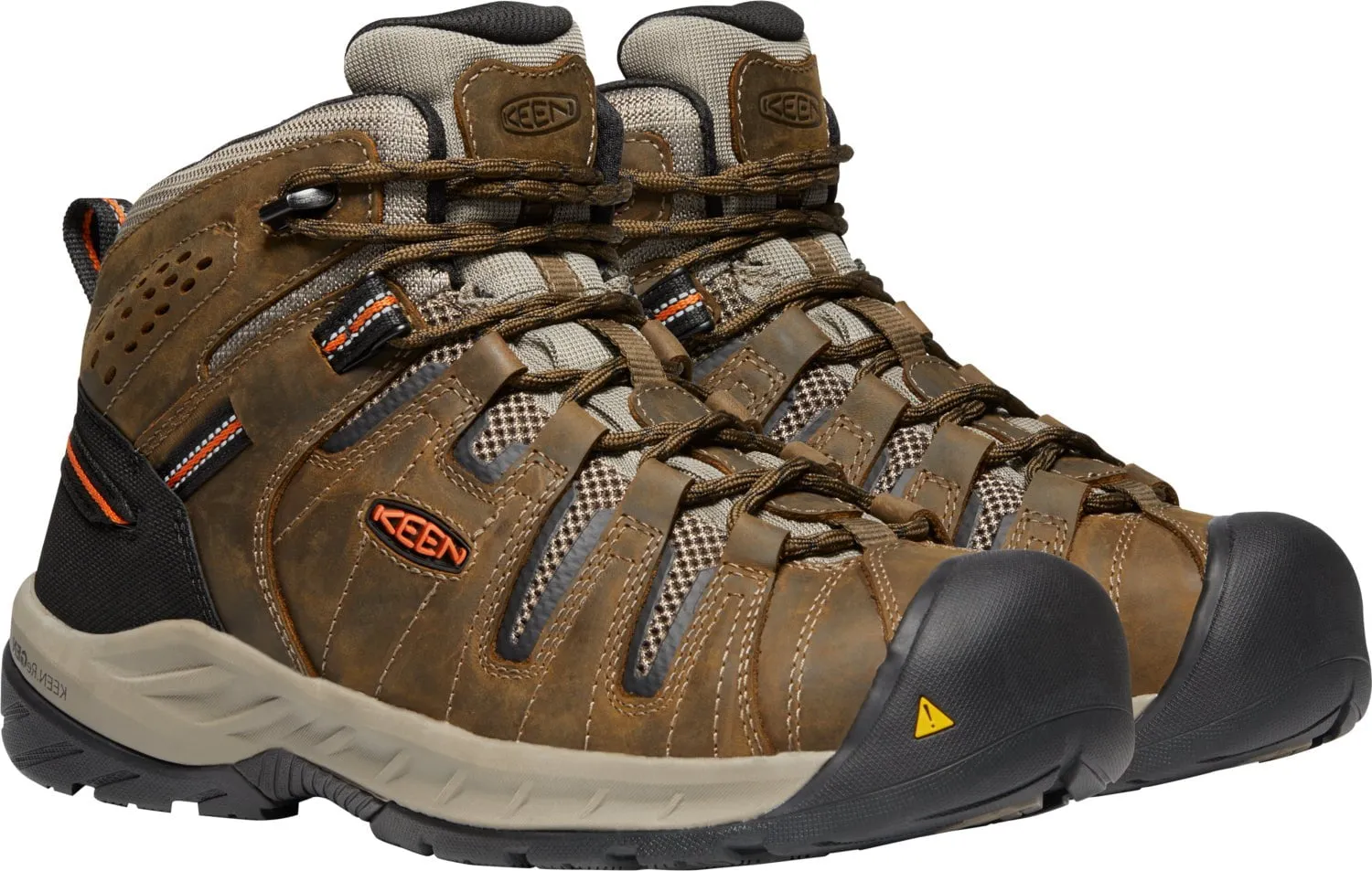 Keen Utility Mens Flint II Mid Soft Toe Cascade Brown/Ochre Leather Work Boots