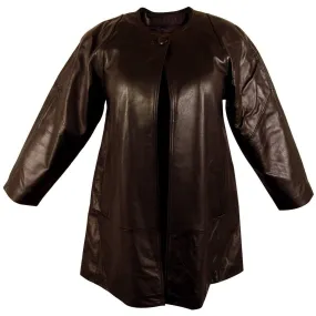 Ladies Lucky Leather 83 Chocolate Brown Soft Touch Supple Lambskin Collarless Leather Coat with One Button Collar