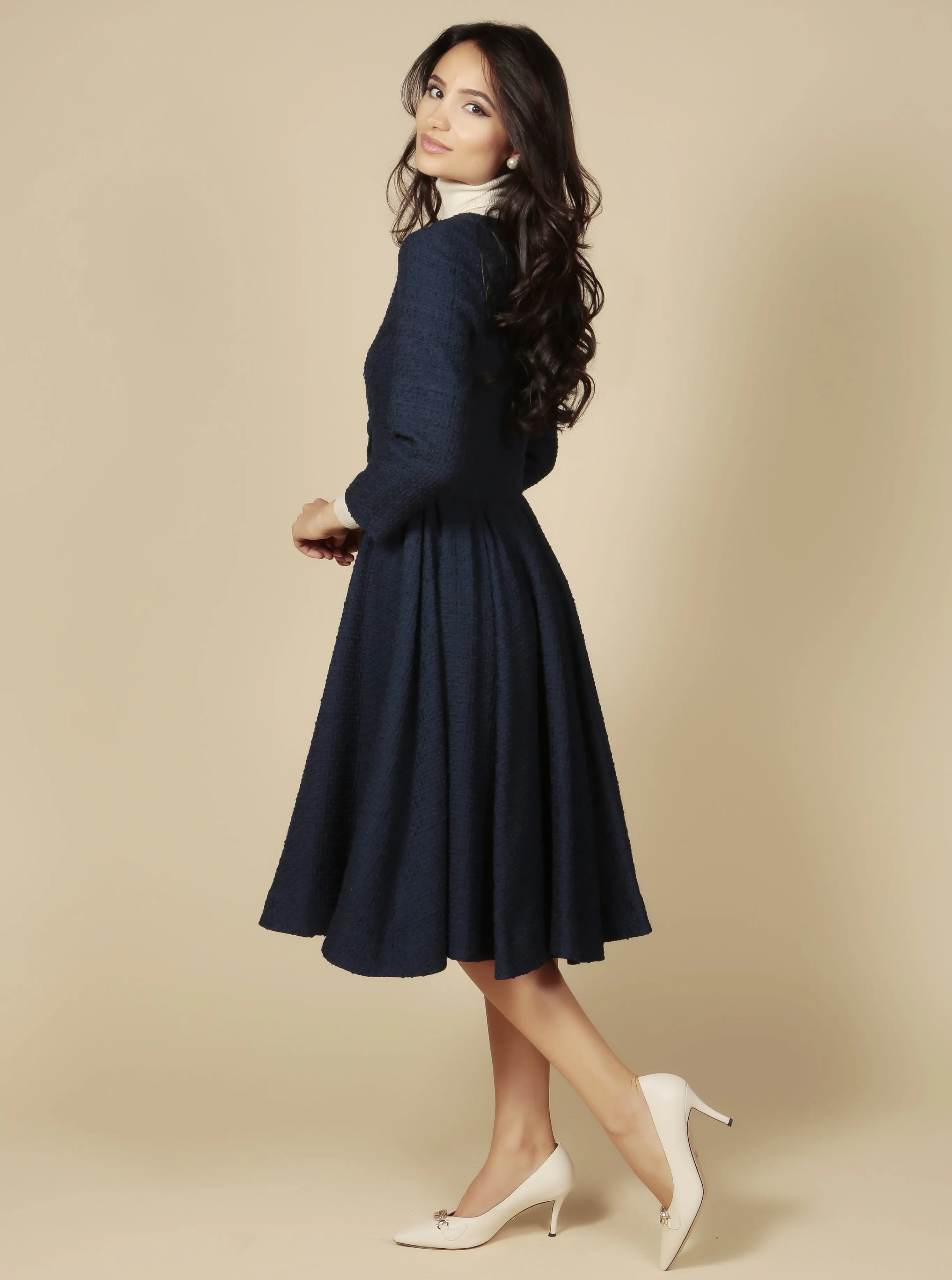 'Lady' Italian Wool Swing Dress Coat in Blu