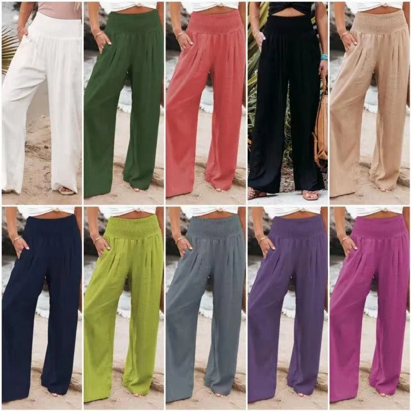 Leisure Wide Leg Cotton and Hemp Loose Pants