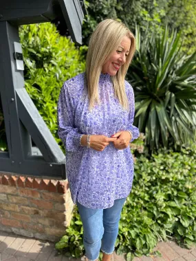 Lilac Leopard High Neck Blouse June