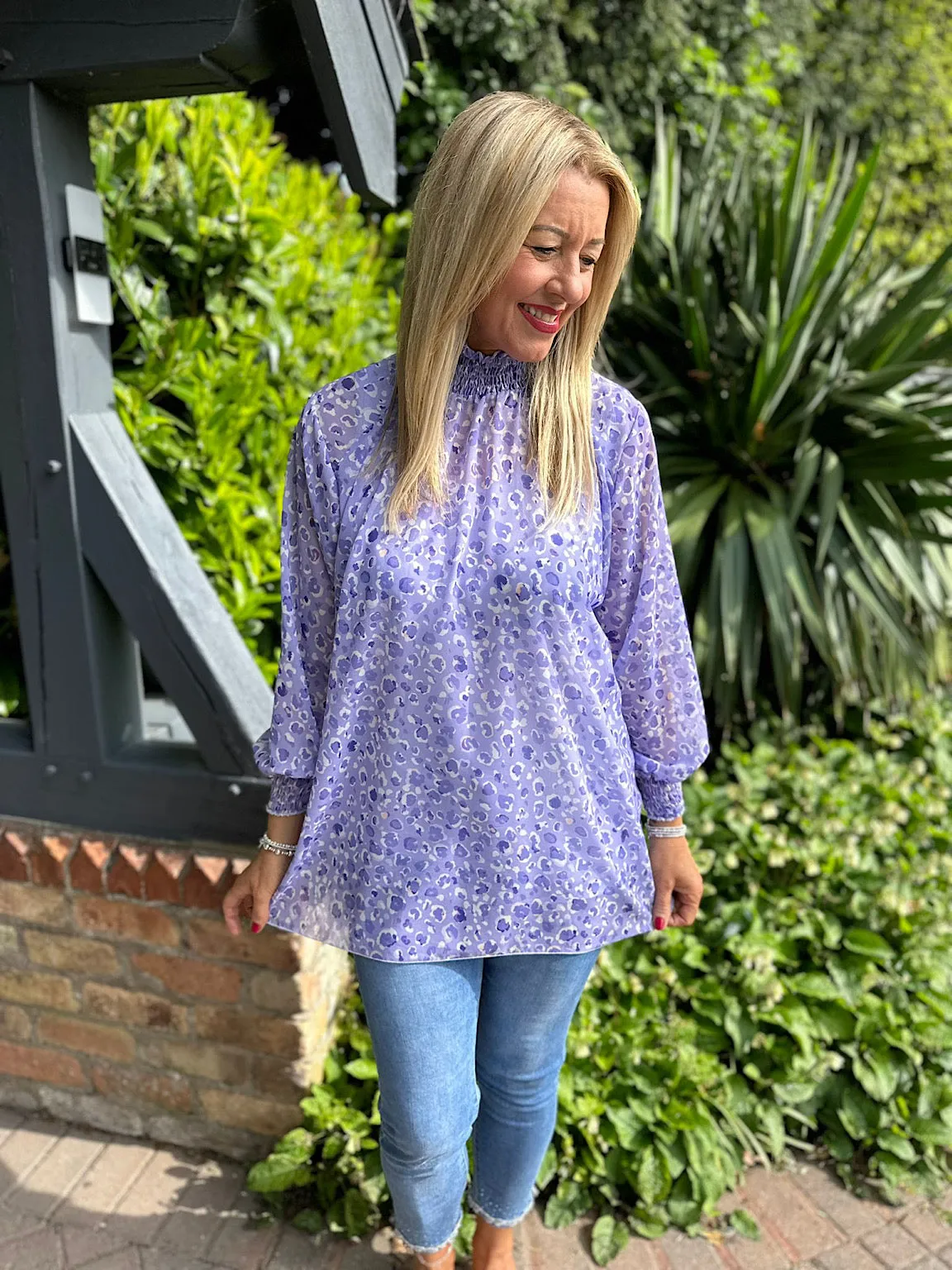 Lilac Leopard High Neck Blouse June