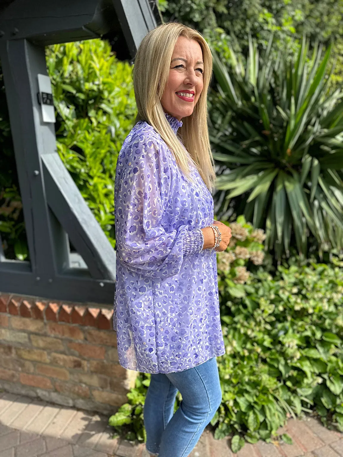 Lilac Leopard High Neck Blouse June