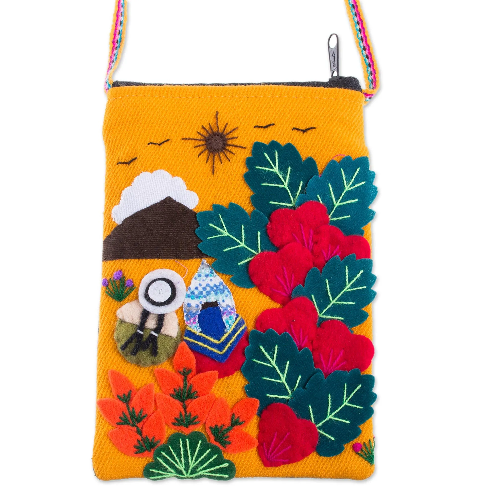 Love in the Mountains Andean Mountain Couple Cotton Blend Appliqué Shoulder Bag