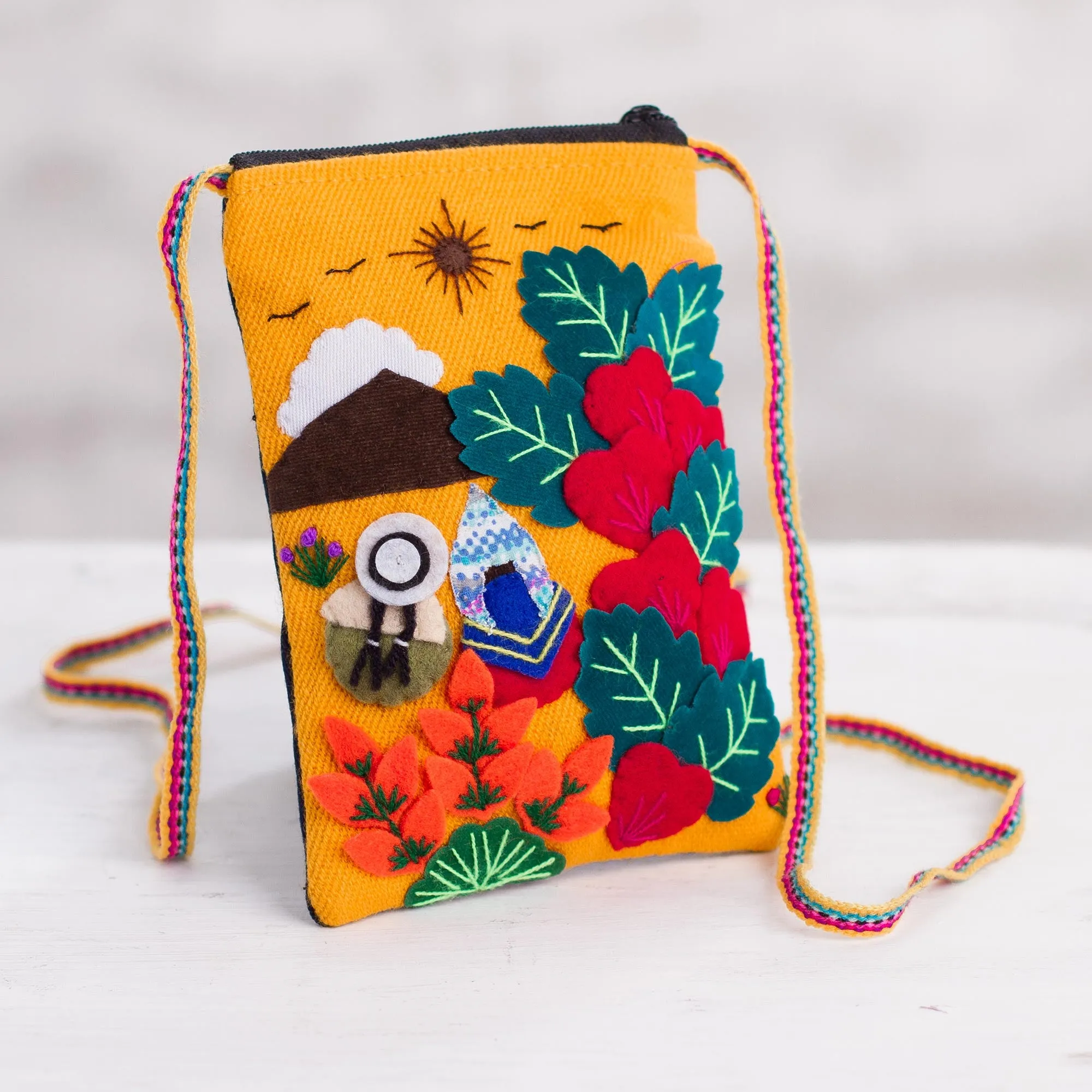 Love in the Mountains Andean Mountain Couple Cotton Blend Appliqué Shoulder Bag