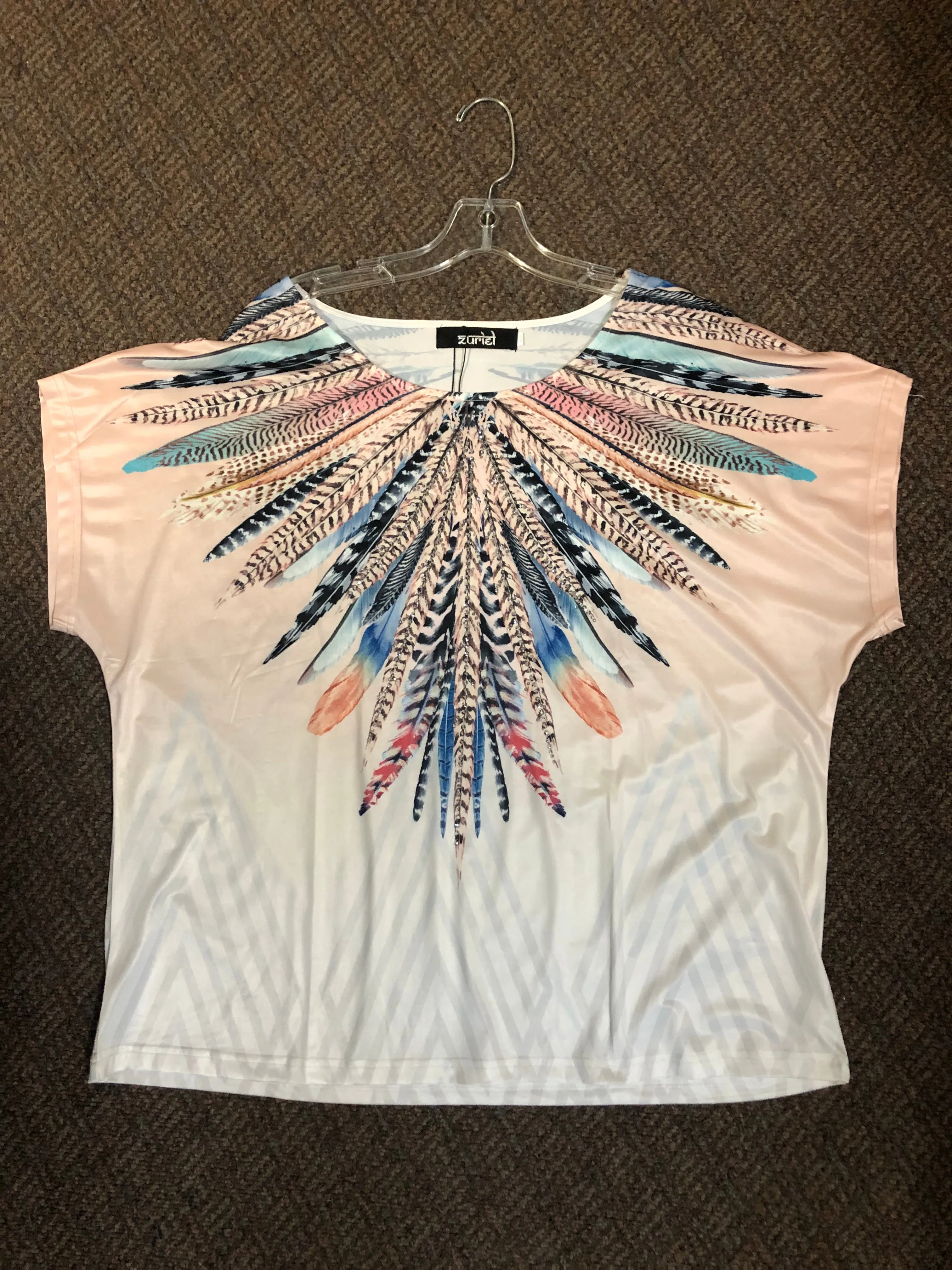 Luxury Blouse with printed feather design.  Was $32.95 now $8.24 after auto discount.