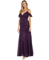 Macy's R & M Richards Women's Sequin Lace Cold Shoulder Gown