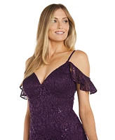 Macy's R & M Richards Women's Sequin Lace Cold Shoulder Gown