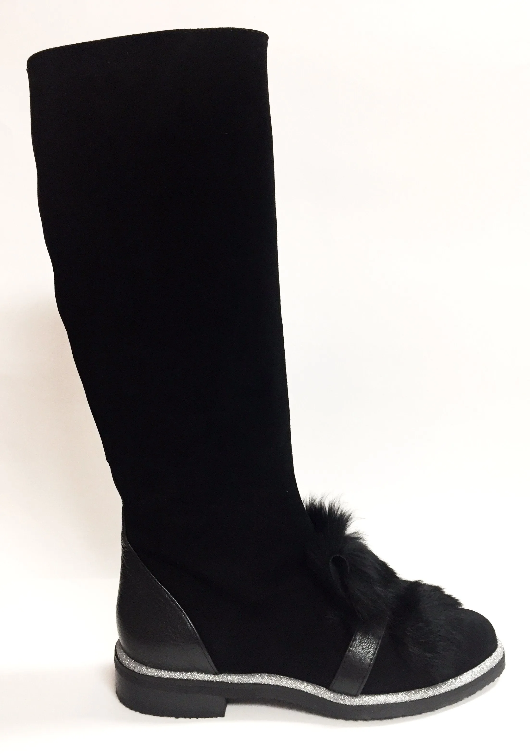 Marian Black Suede with Fur Tall Boot