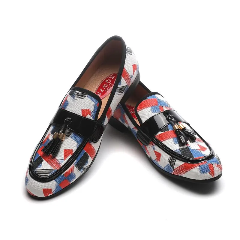 Men's Casual Synthetic Leather Printed Pattern Formal Party Slip-On Loafers