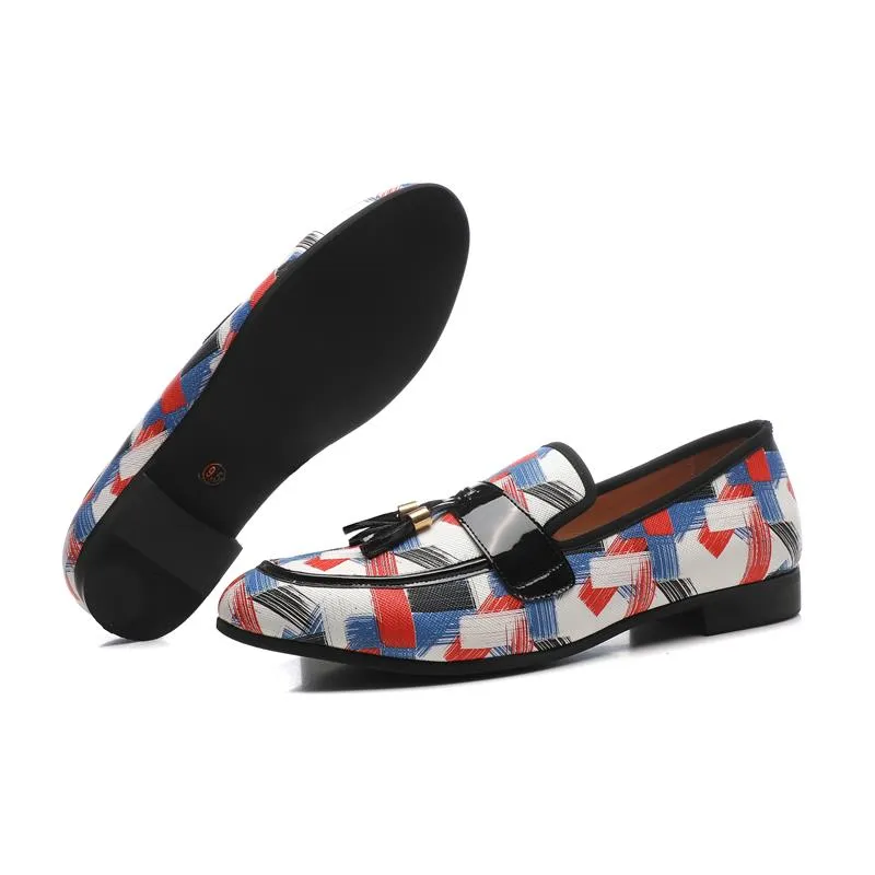 Men's Casual Synthetic Leather Printed Pattern Formal Party Slip-On Loafers