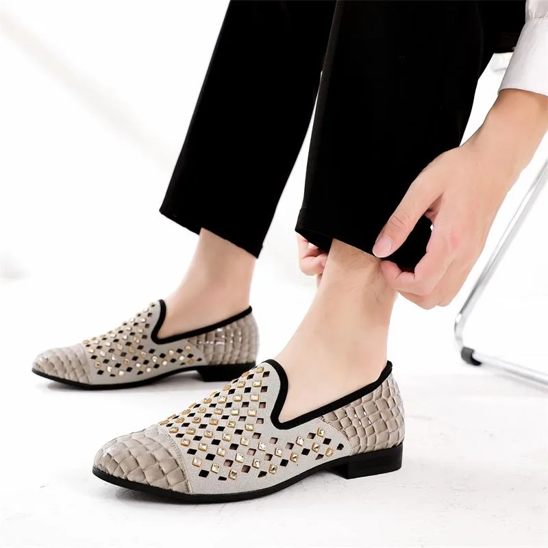 Men's Summer Checkered Hollow Bling Breathable Slip-On Loafers