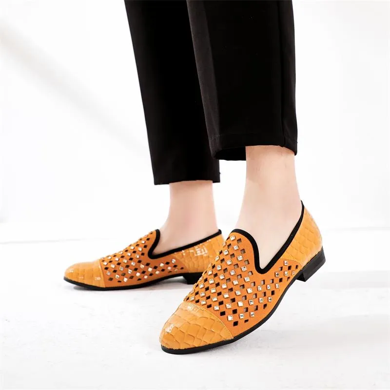 Men's Summer Checkered Hollow Bling Breathable Slip-On Loafers