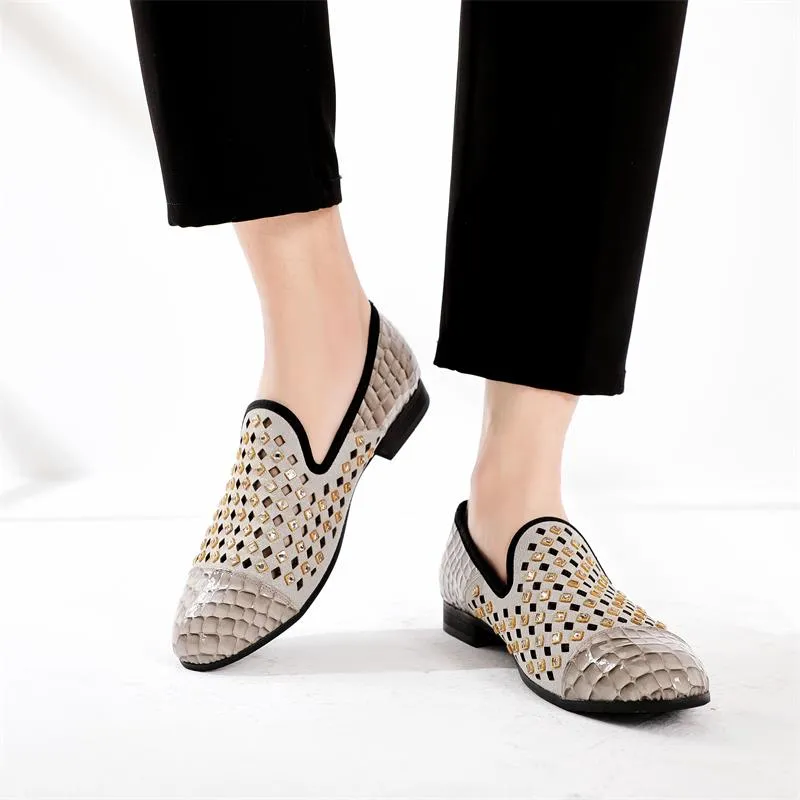 Men's Summer Checkered Hollow Bling Breathable Slip-On Loafers