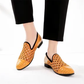 Men's Summer Checkered Hollow Bling Breathable Slip-On Loafers