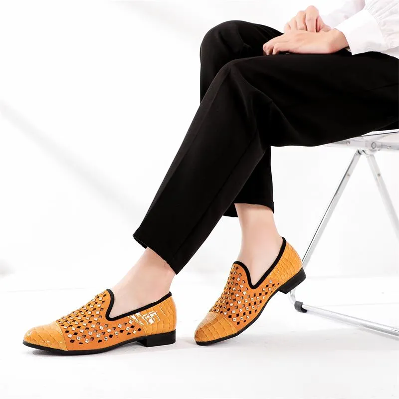 Men's Summer Checkered Hollow Bling Breathable Slip-On Loafers