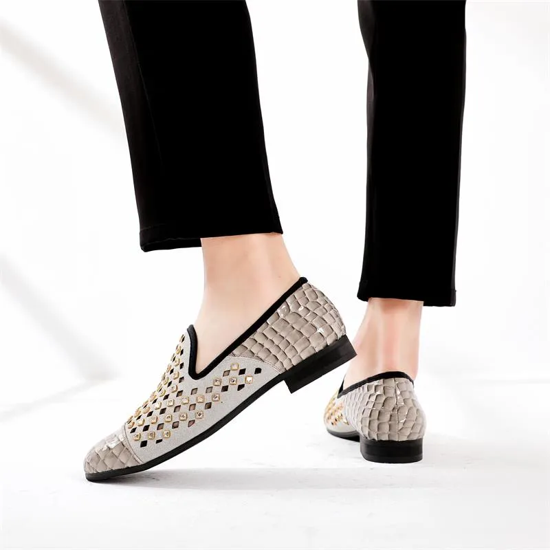 Men's Summer Checkered Hollow Bling Breathable Slip-On Loafers