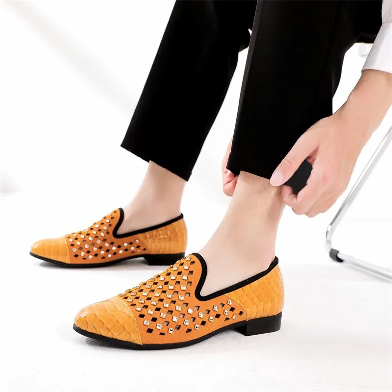 Men's Summer Checkered Hollow Bling Breathable Slip-On Loafers