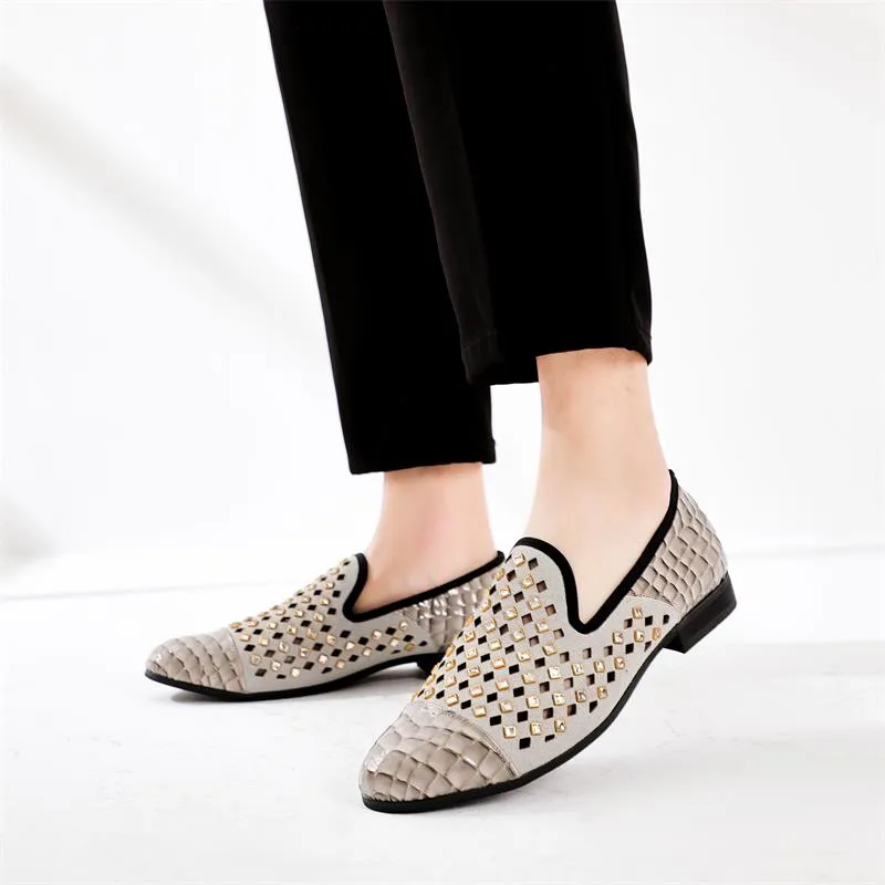 Men's Summer Checkered Hollow Bling Breathable Slip-On Loafers