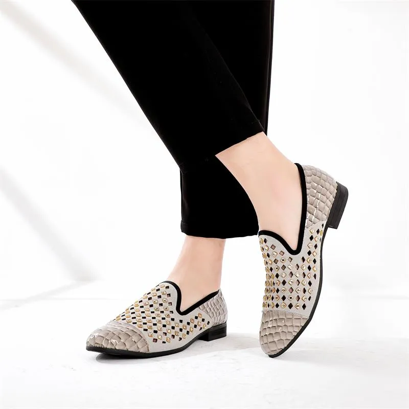 Men's Summer Checkered Hollow Bling Breathable Slip-On Loafers