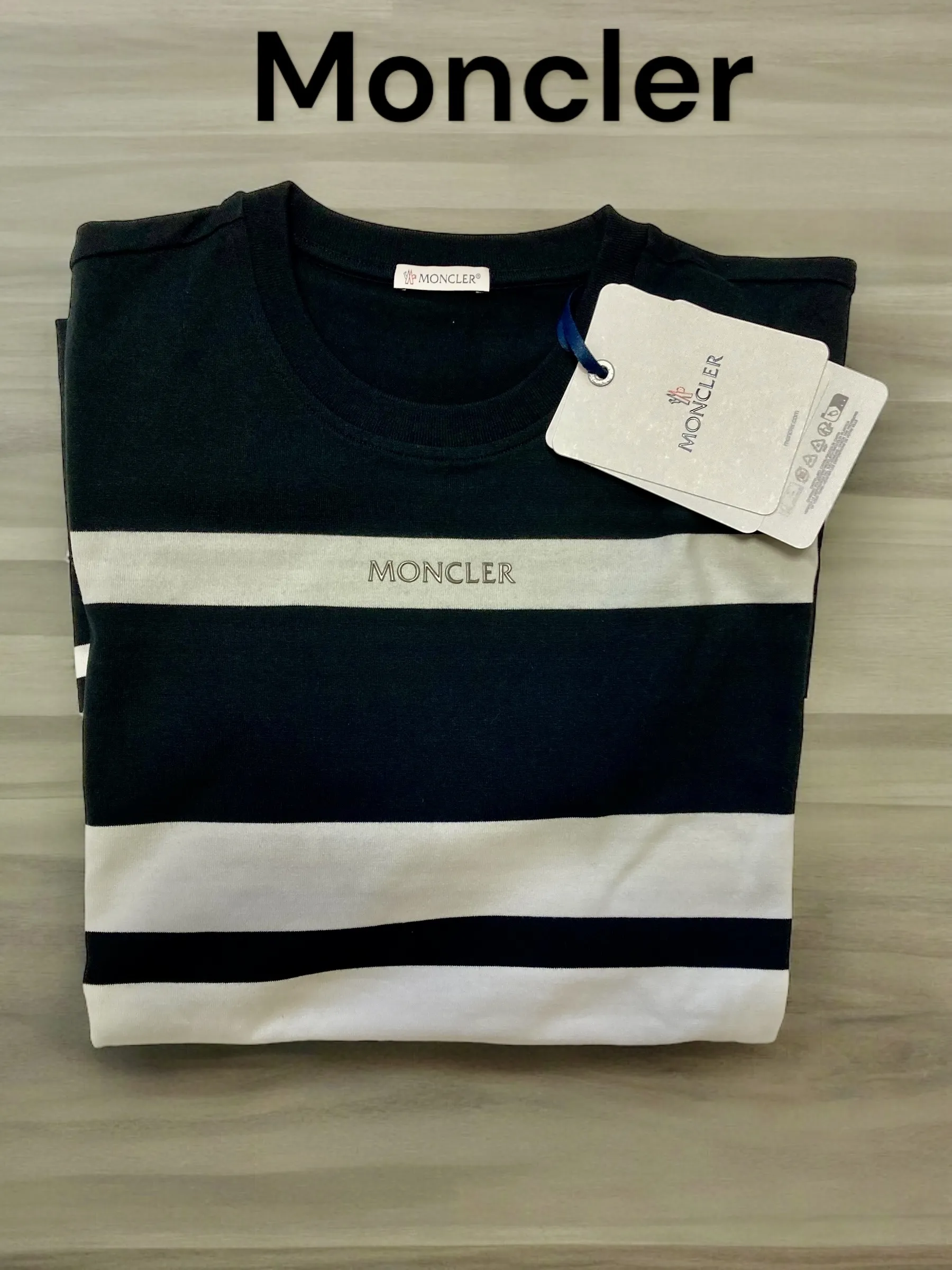 MONCLER  |Crew Neck Stripes Cotton Short Sleeves Logos on the Sleeves