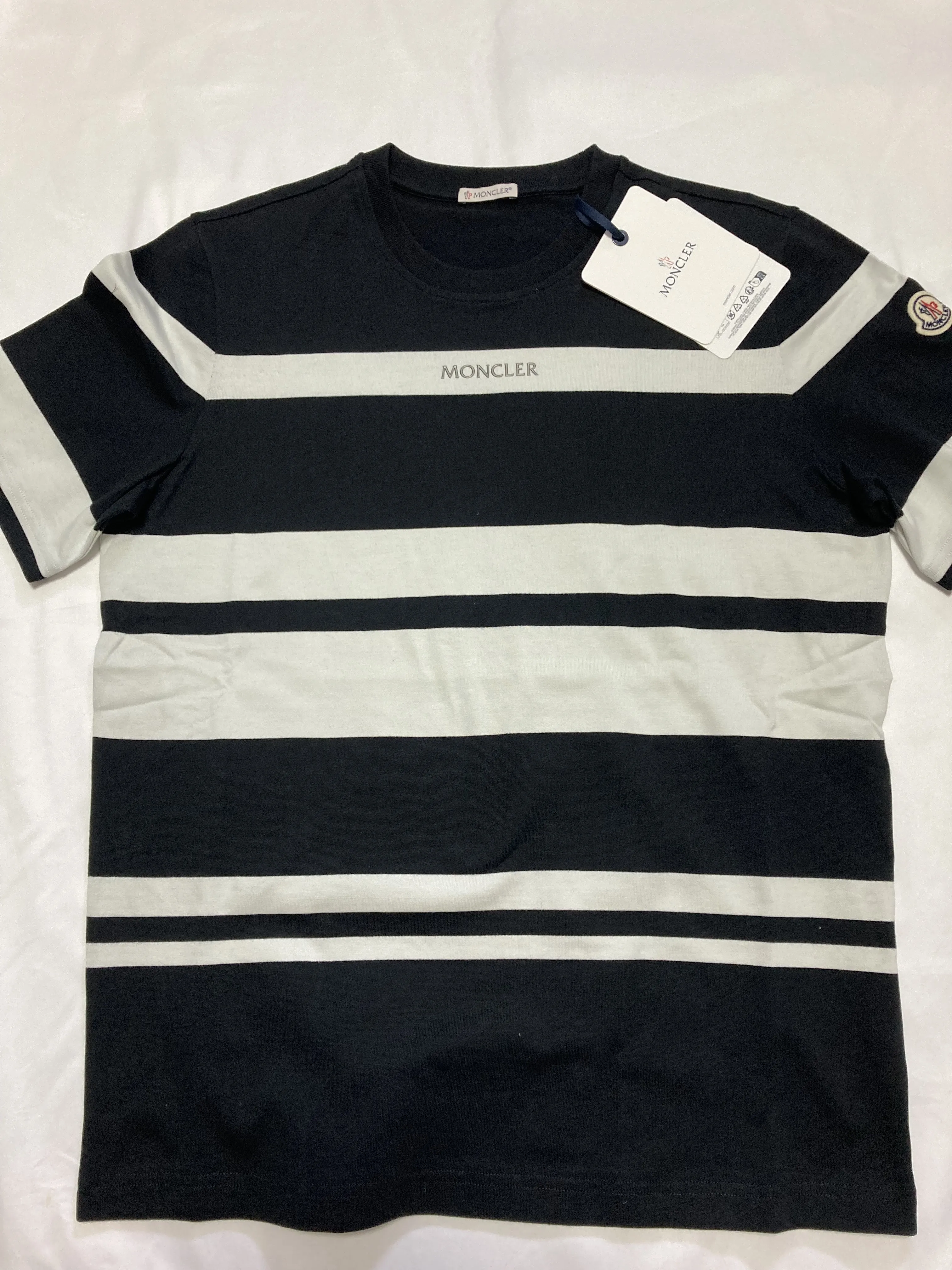 MONCLER  |Crew Neck Stripes Cotton Short Sleeves Logos on the Sleeves