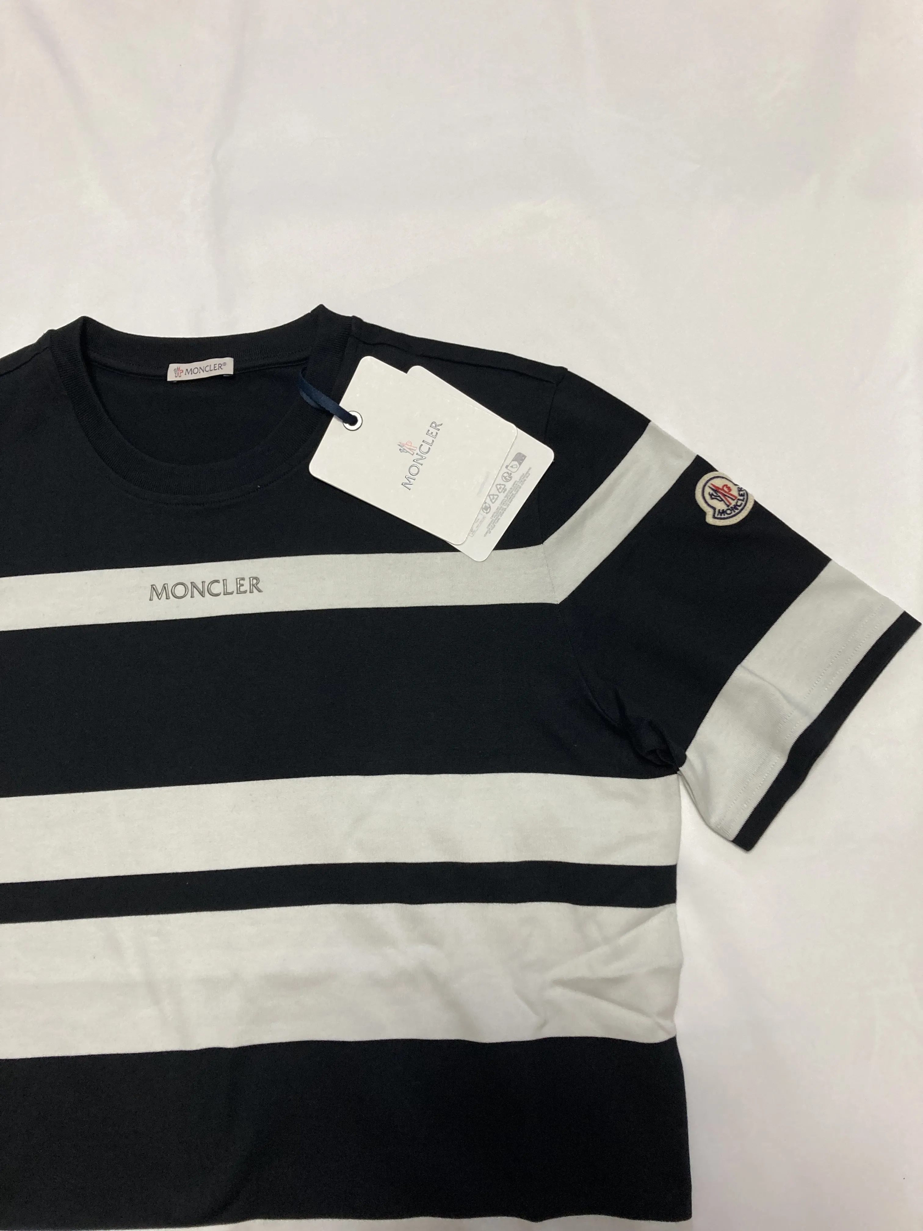 MONCLER  |Crew Neck Stripes Cotton Short Sleeves Logos on the Sleeves