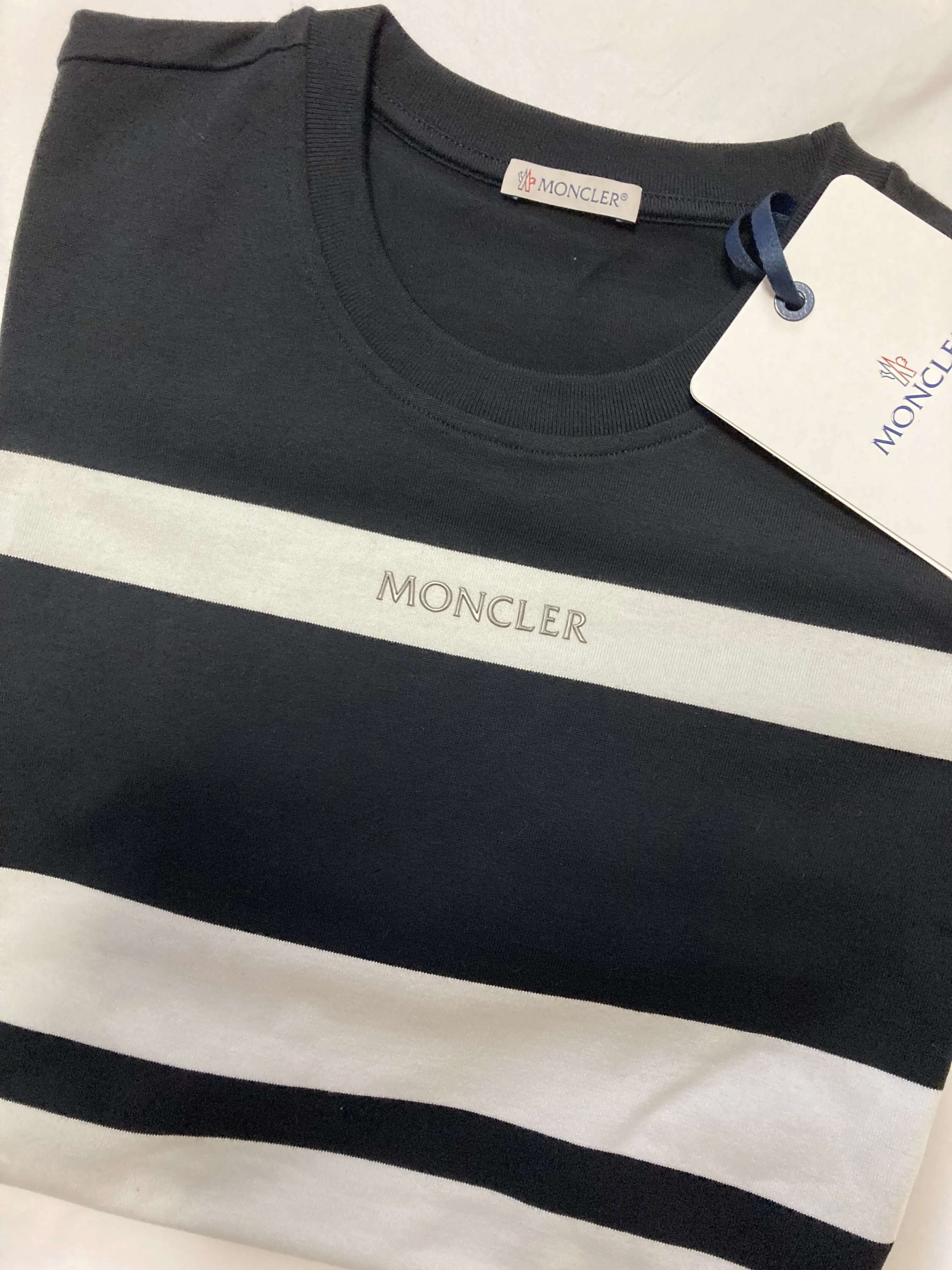 MONCLER  |Crew Neck Stripes Cotton Short Sleeves Logos on the Sleeves