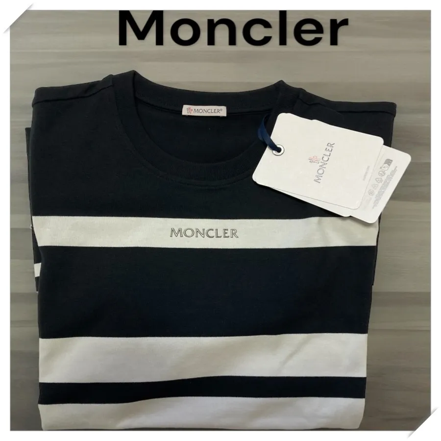 MONCLER  |Crew Neck Stripes Cotton Short Sleeves Logos on the Sleeves