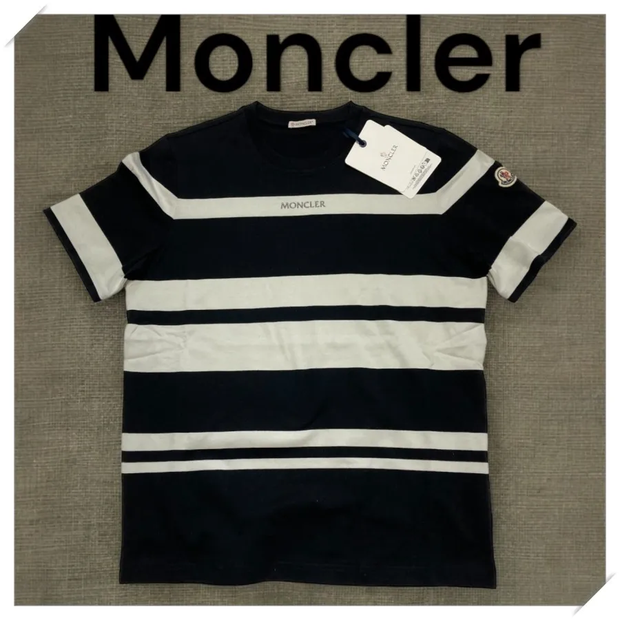 MONCLER  |Crew Neck Stripes Cotton Short Sleeves Logos on the Sleeves