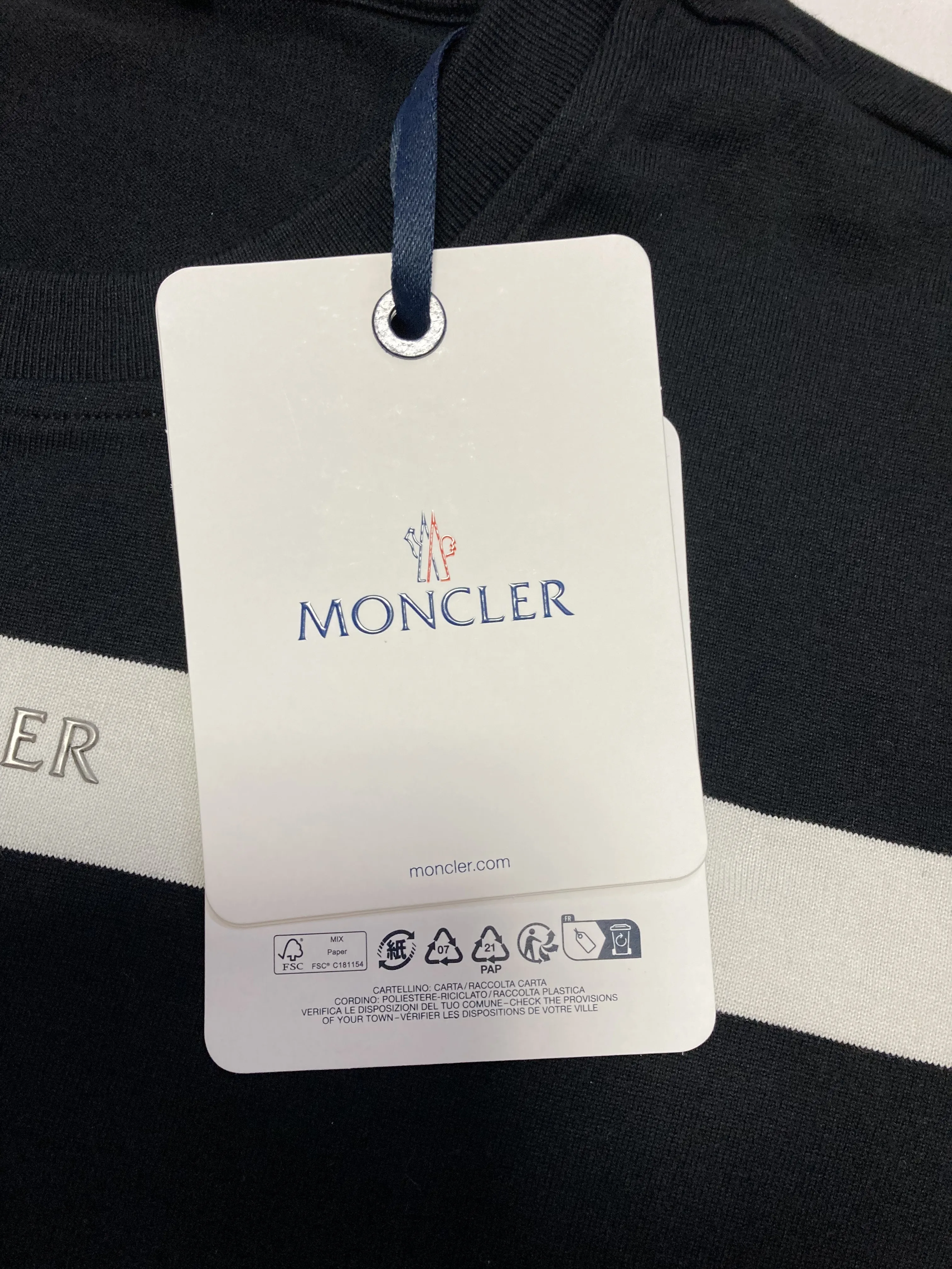 MONCLER  |Crew Neck Stripes Cotton Short Sleeves Logos on the Sleeves