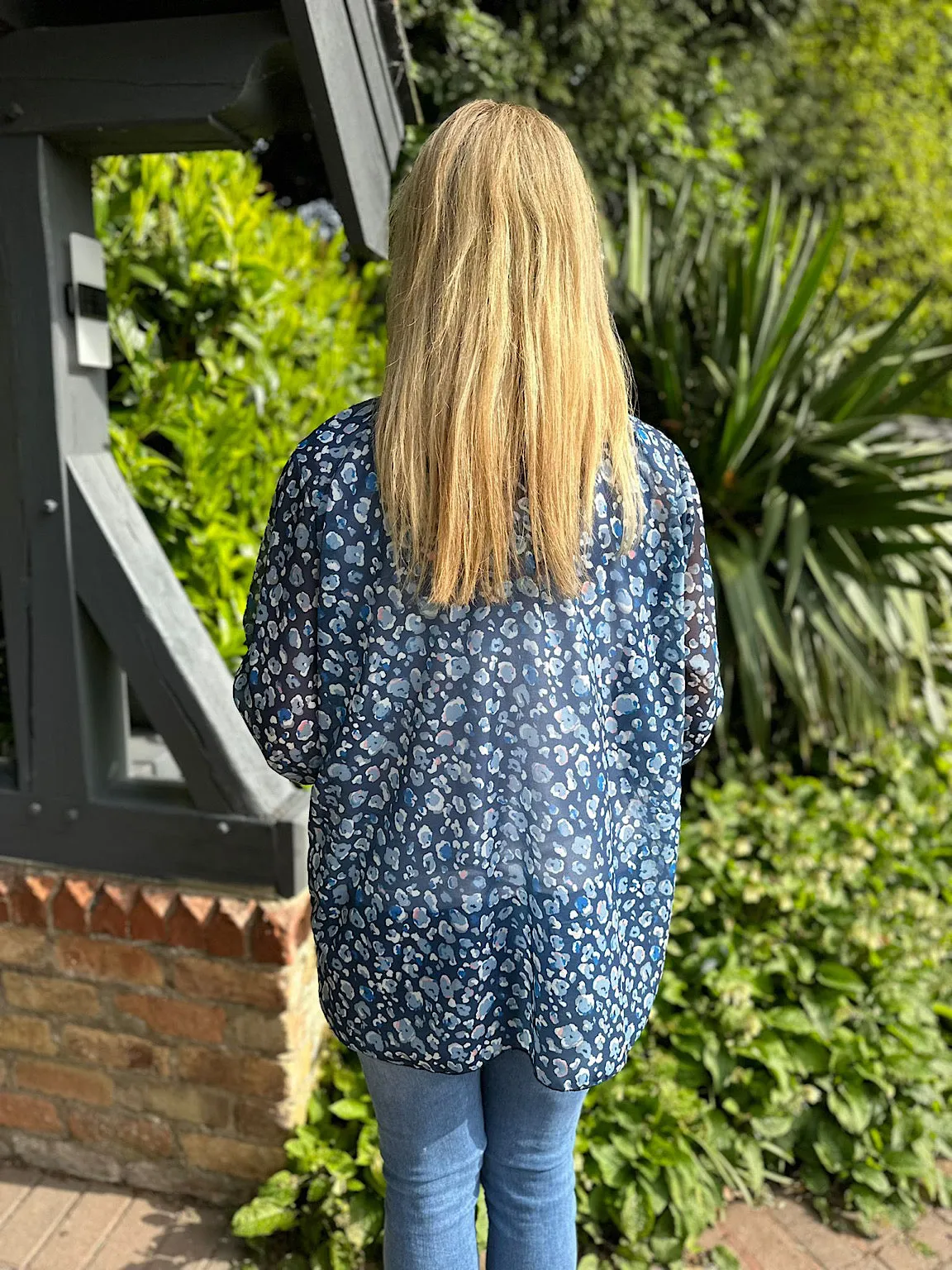 Navy Leopard High Neck Blouse June