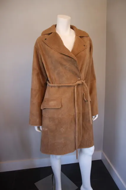 New with Tags BOTTEGA VENETA Light Brown Soft Shearling Coat with Optional Belt