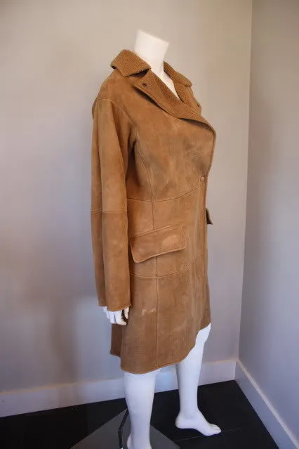 New with Tags BOTTEGA VENETA Light Brown Soft Shearling Coat with Optional Belt