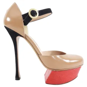 Nicholas Kirkwood Taupe Leather and Red Python Platform Heels - 7.5