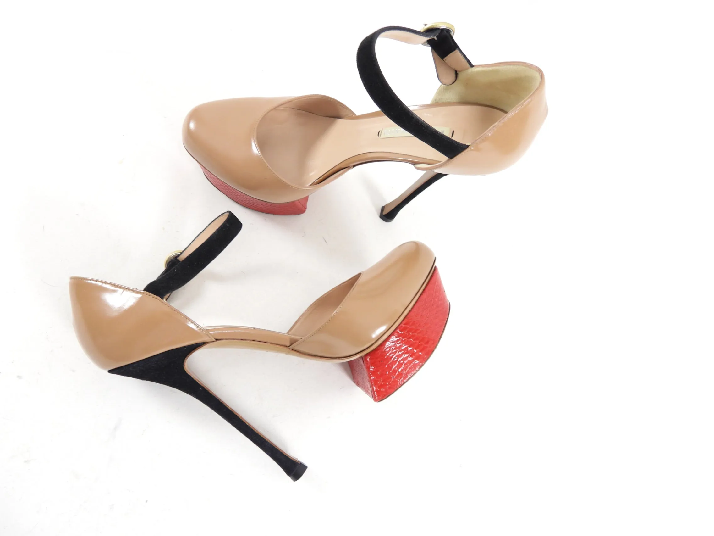 Nicholas Kirkwood Taupe Leather and Red Python Platform Heels - 7.5