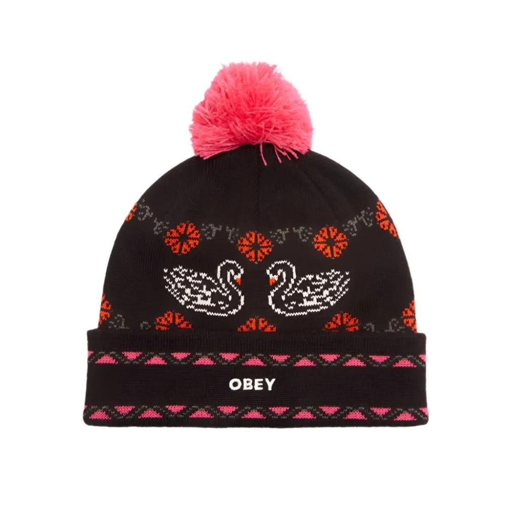 OBEY INTARSIA SWAN BEANIE // BLACK MULTI