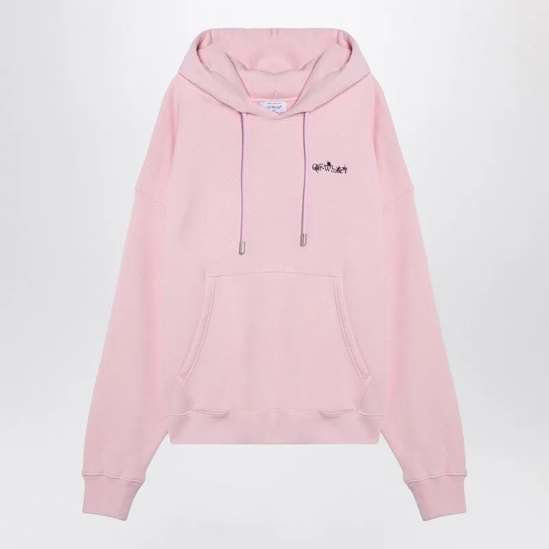 OFF-WHITE Pink Cotton Hoodie with Contrasting Lettering