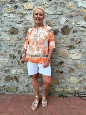 Orange Paisley Bardot Tassel Blouse Maria