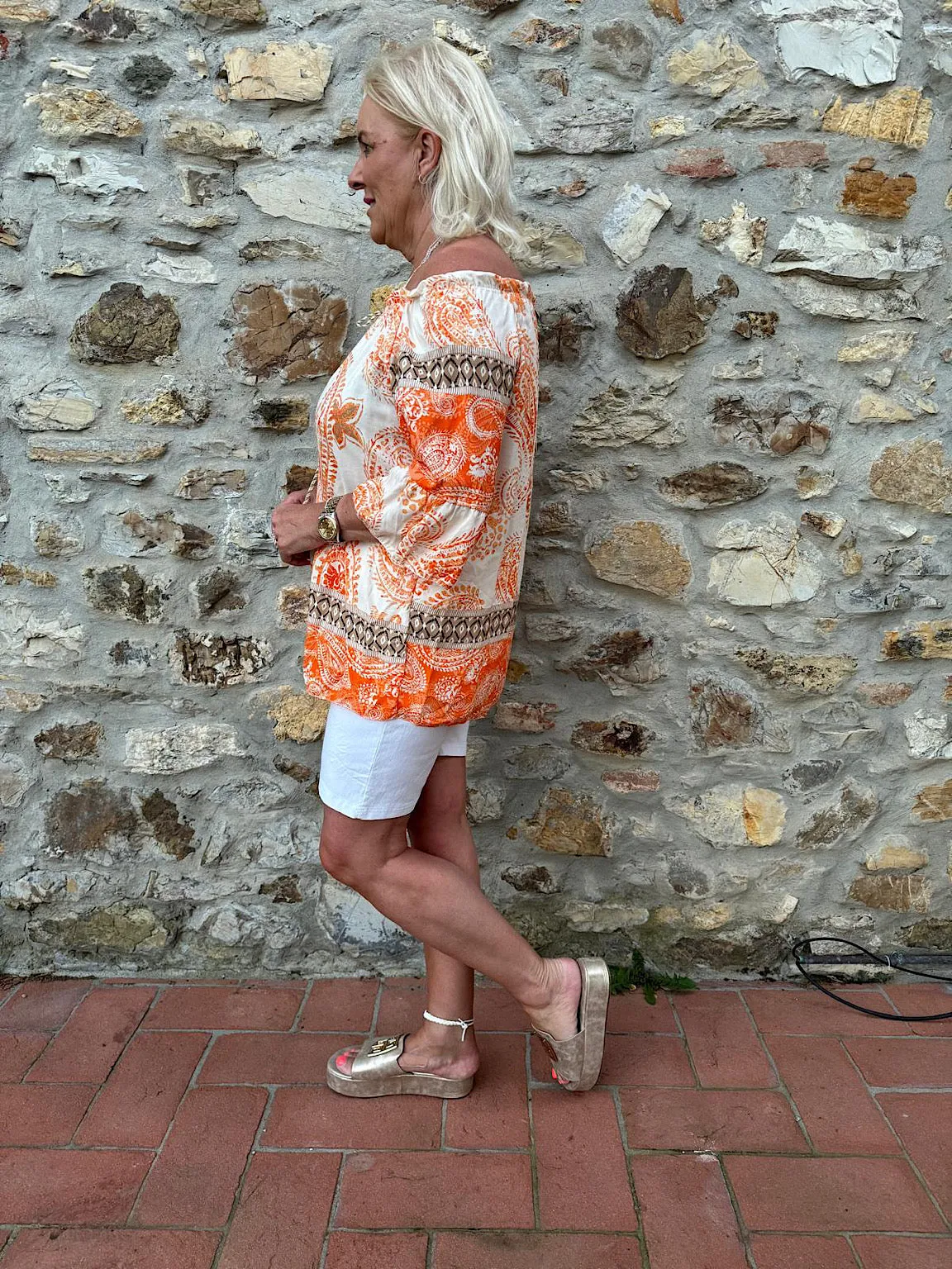 Orange Paisley Bardot Tassel Blouse Maria