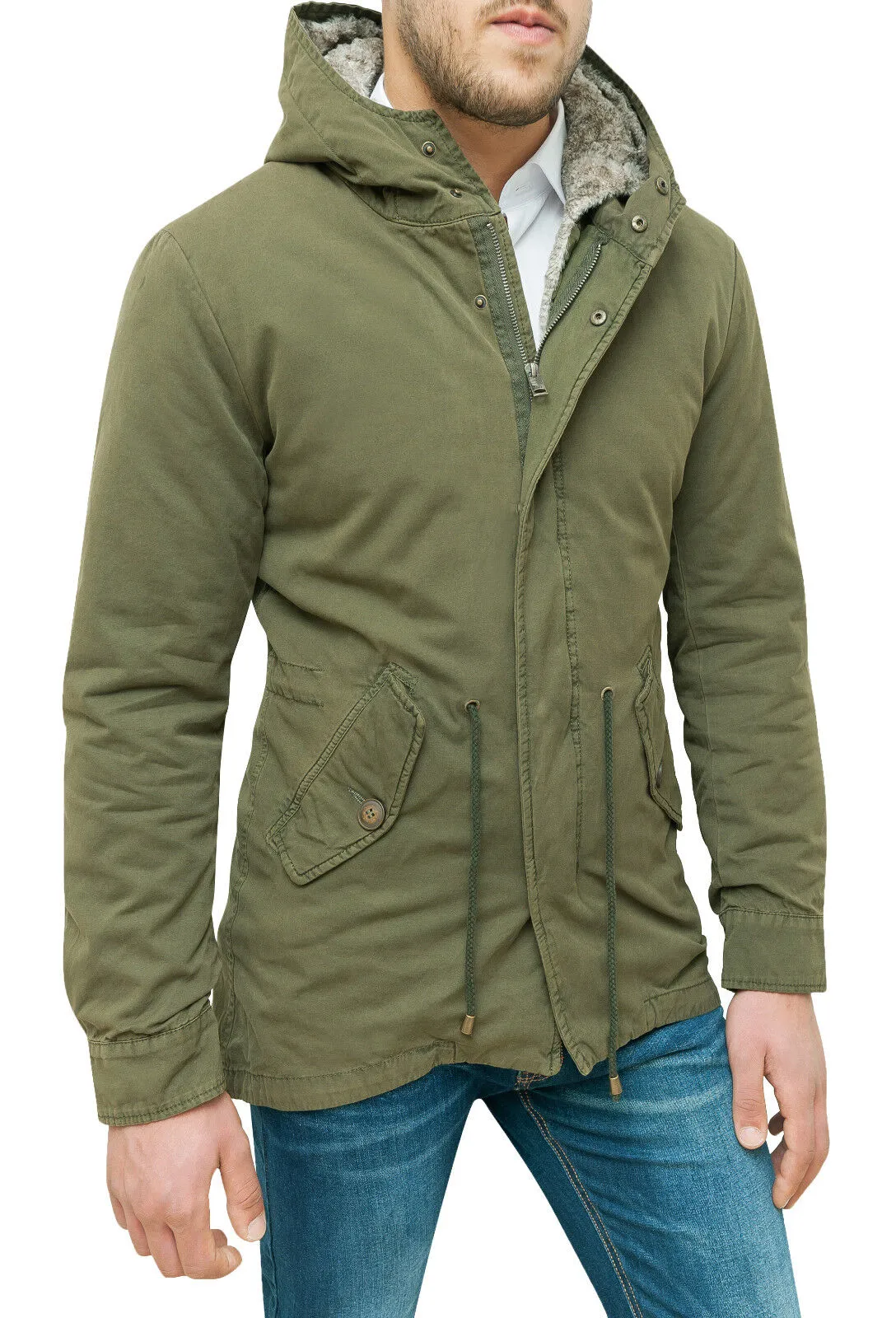 PARKA UOMO MILITARY GREEN VERDE GIACCA INVERNALE CON PELLICCIA INTERNA