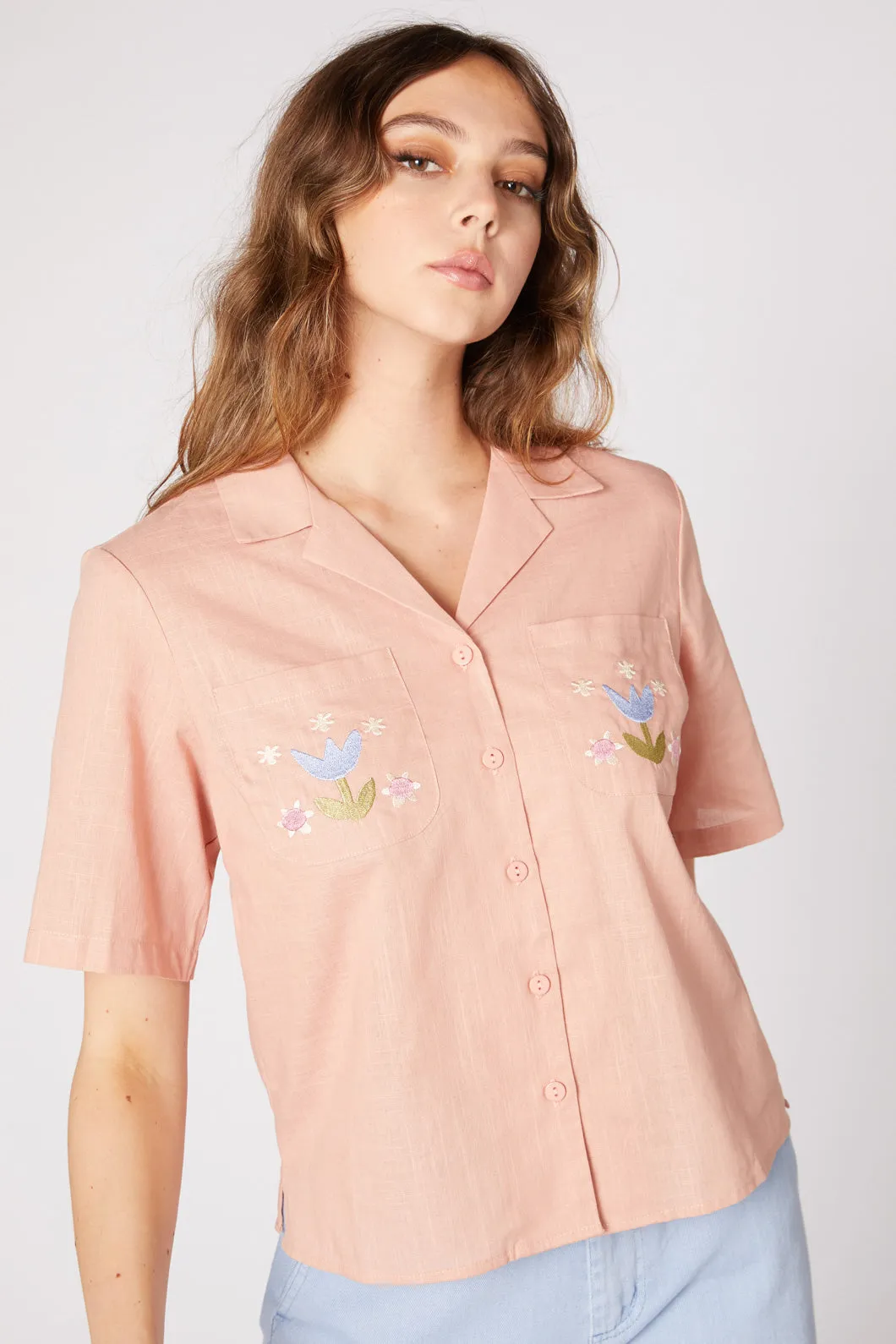 Patchwork Pocket Embroidered Blouse