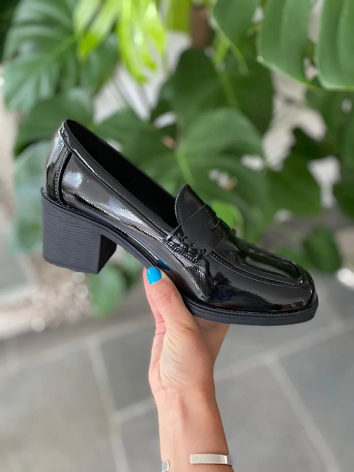 Patent Block Heeled Loafers