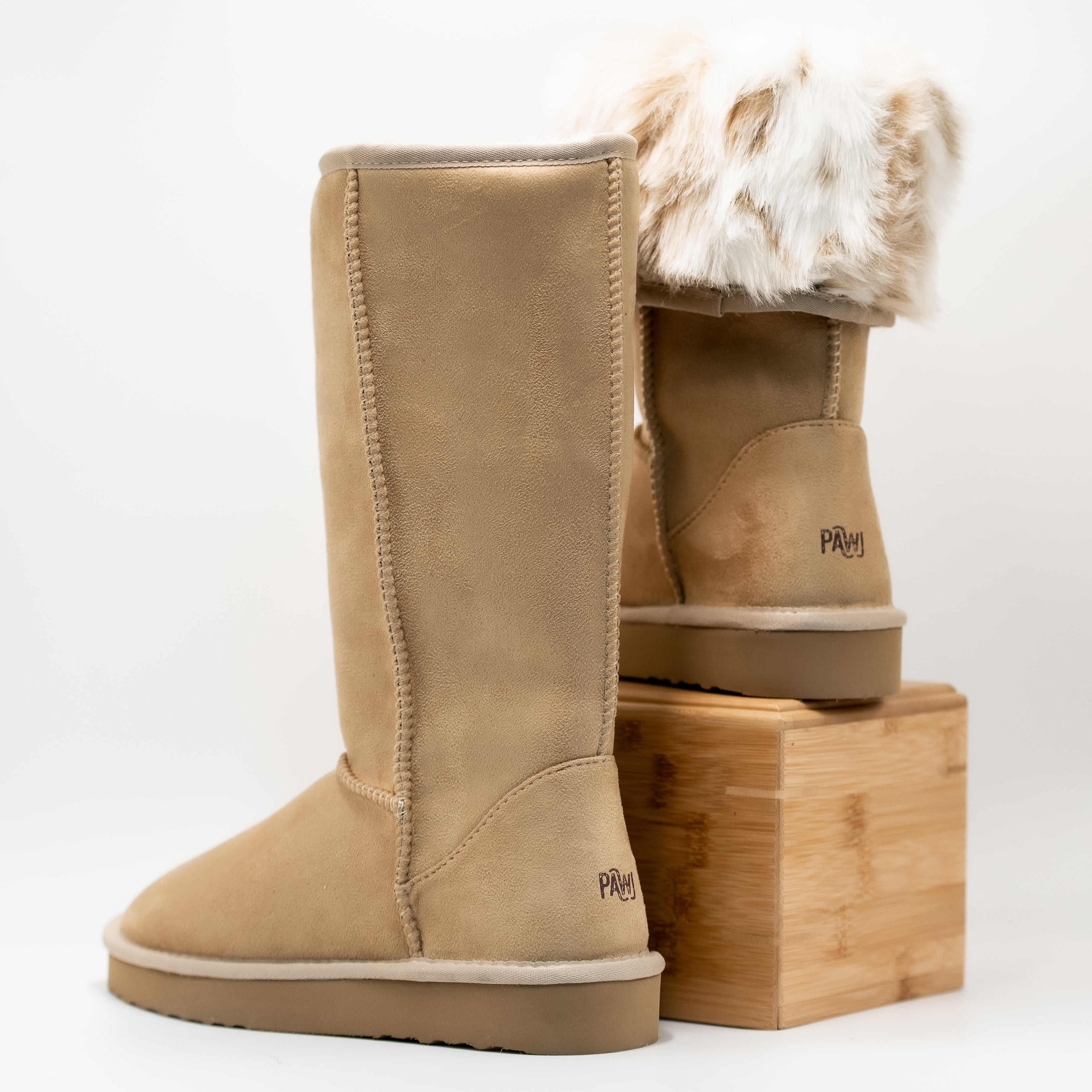 PAWJ Tall Boot | Tan / Snow Leopard