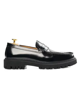 Penny Loafer - Black Polished Leather (Chunky Sole)