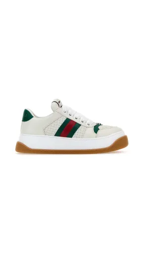 Perforated Leather Screener Sneakers - White/Green