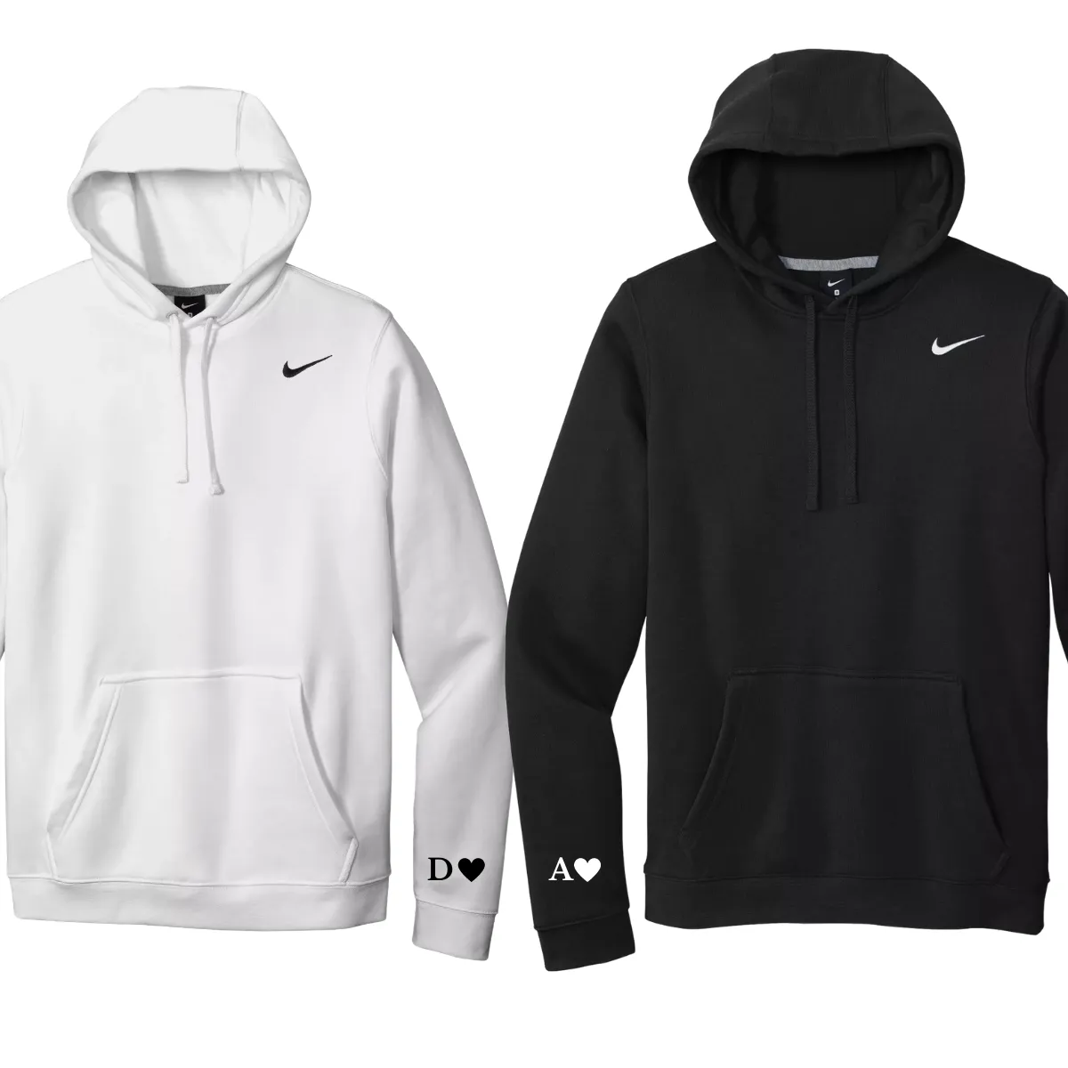 Personalized Nike Hoodies Initials only on sleeve couple's sweatshirt, Custom Anniversary gift, Birthday gift meaningful, person