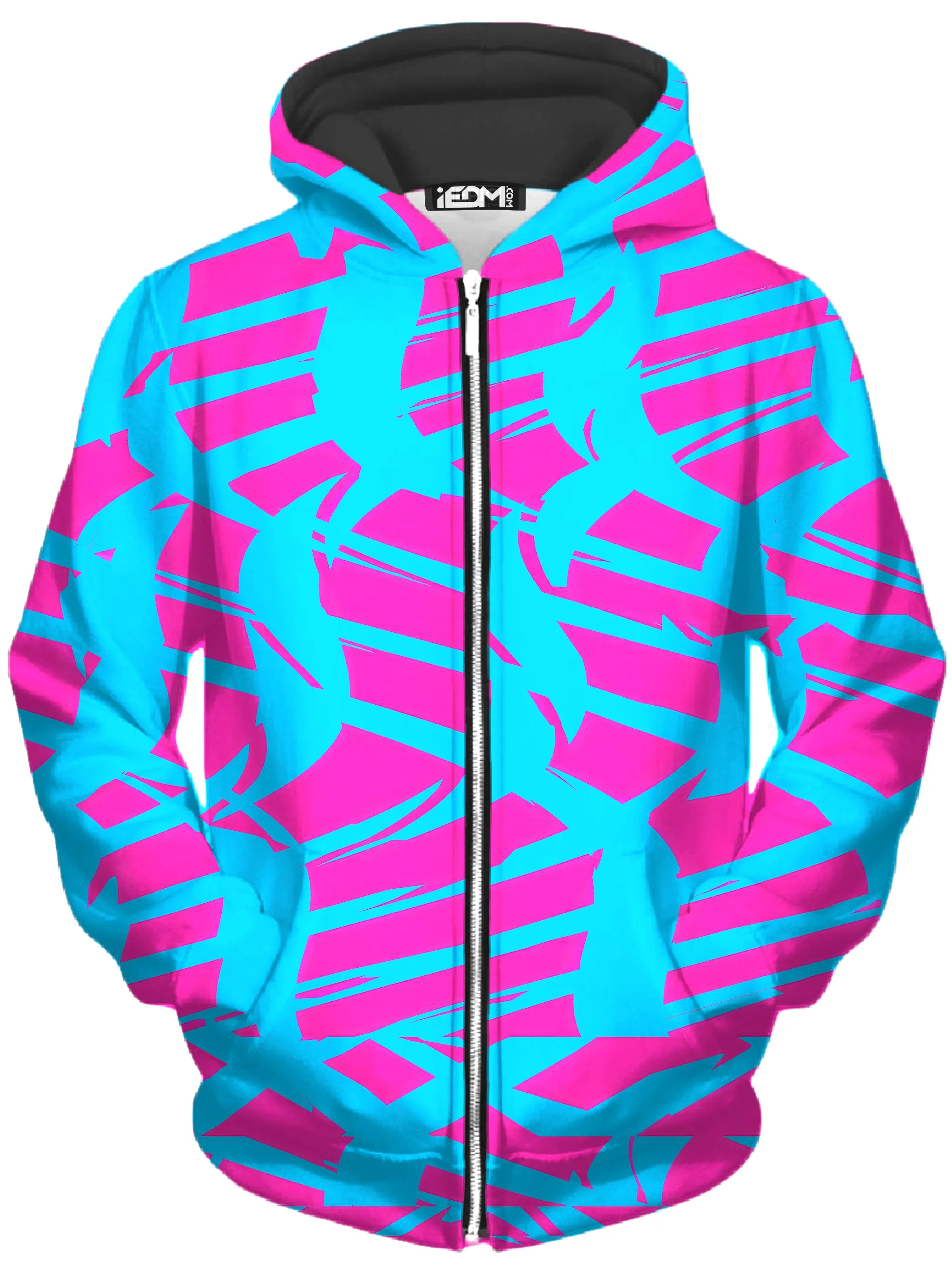 Pink and Blue Squiggly Rave Checkered Zip-Up Hoodie and Joggers Combo